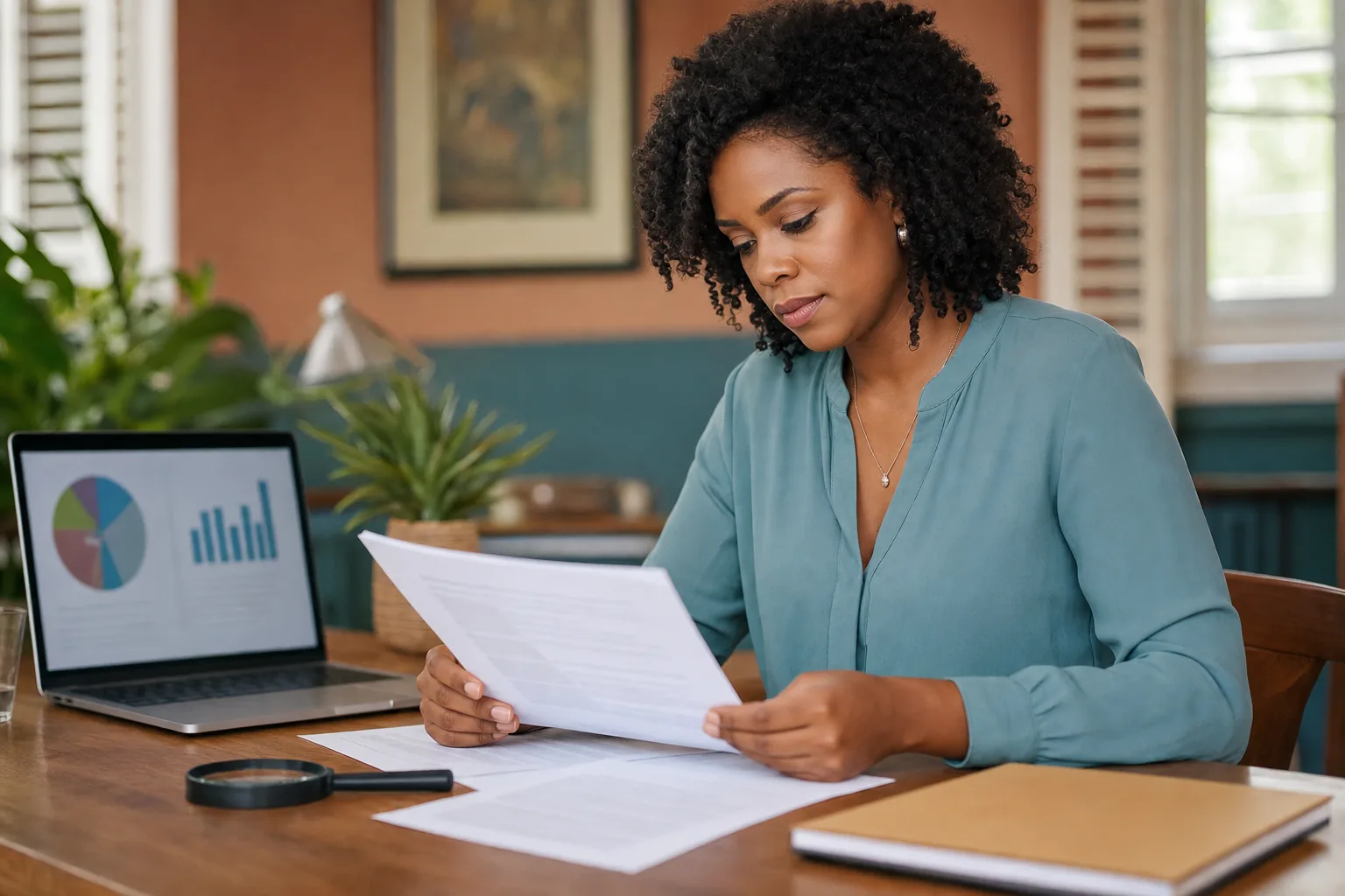 Analyse de documents et de pièces sur un bureau de travail