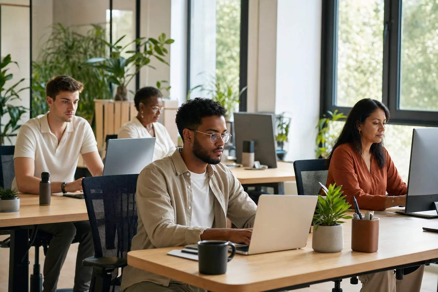 Espace de travail partagé dans des bureaux d'entreprise
