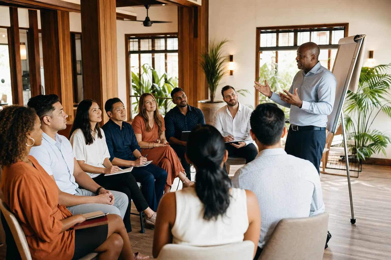 Assemblée de professionnels réunis lors d'une session collective